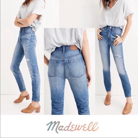 Madewell Denim - Madewell Rigid Skinny High-Rise Jeans Distressed Embroidered Knee. Size 25